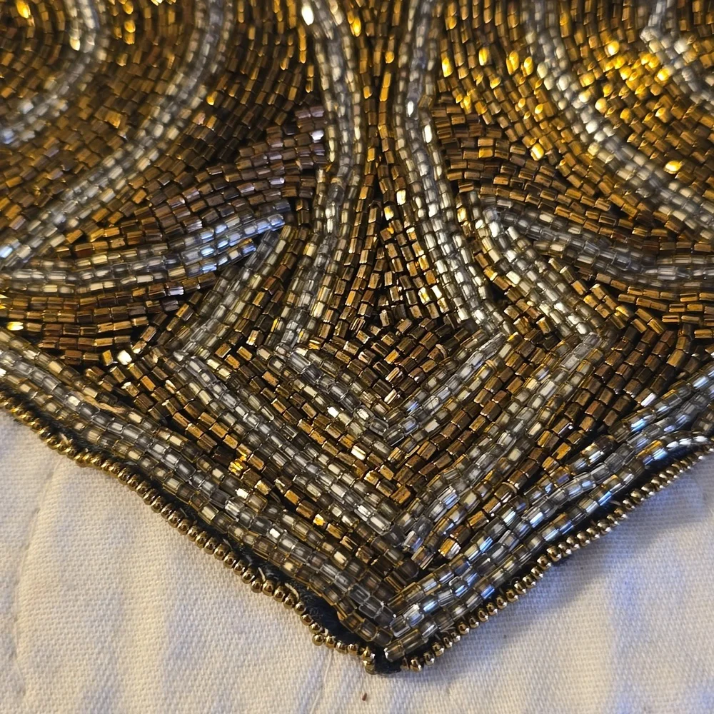Bronze/Silver Beaded Belt Satin Back Handmade-Add to your Dresses or Gowns 26 in